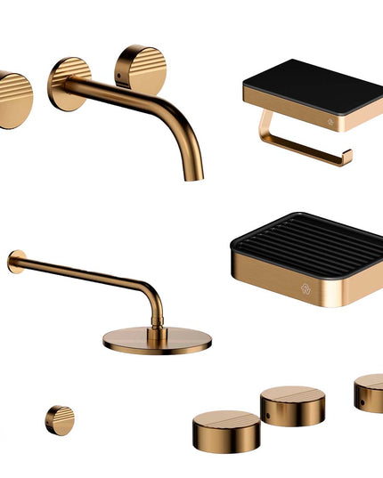 FV COMBO GRIFERIA GRIP BRUSHED BRASS + ACCESORIOS INOX