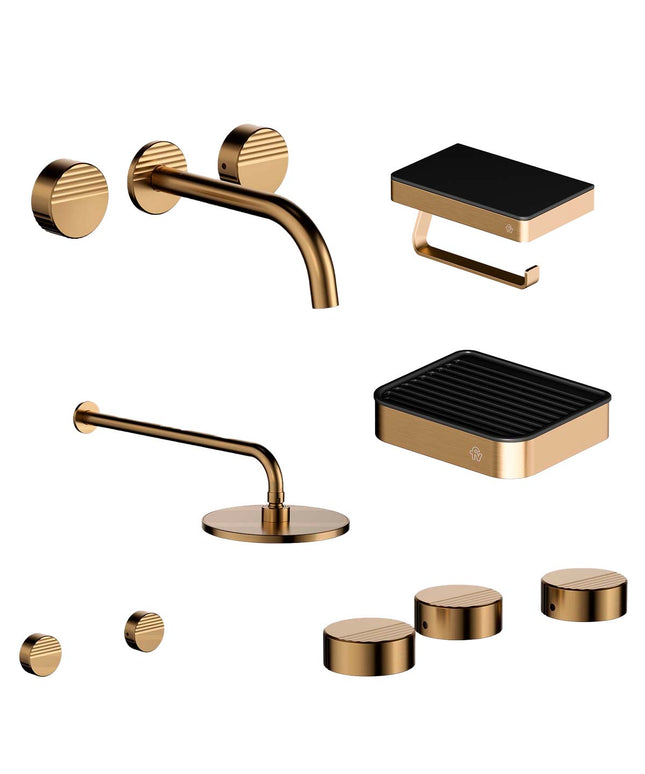 FV COMBO GRIFERIA GRIP BRUSHED BRASS + ACCESORIOS INOX