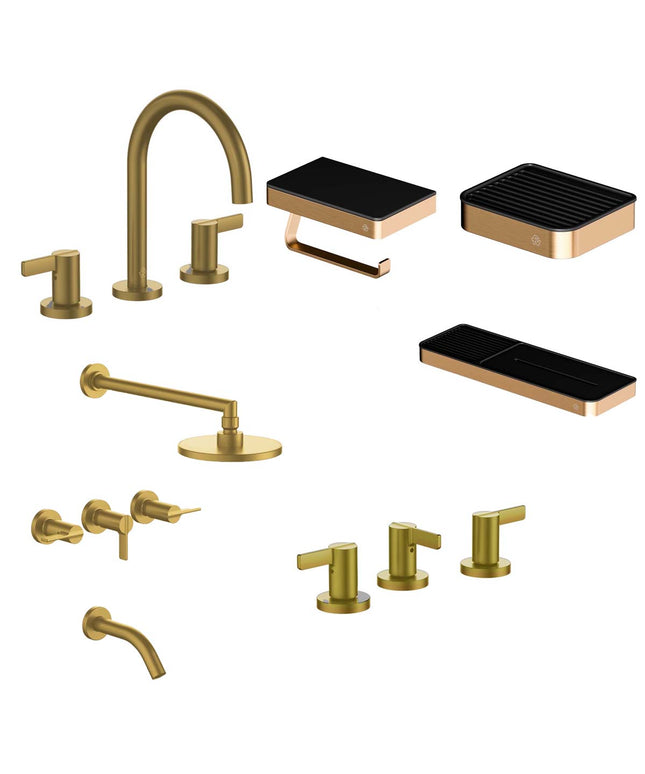 FV COMBO GRIFERIA MAUNA BRUSHED BRASS + ACCESORIOS INOX ONE