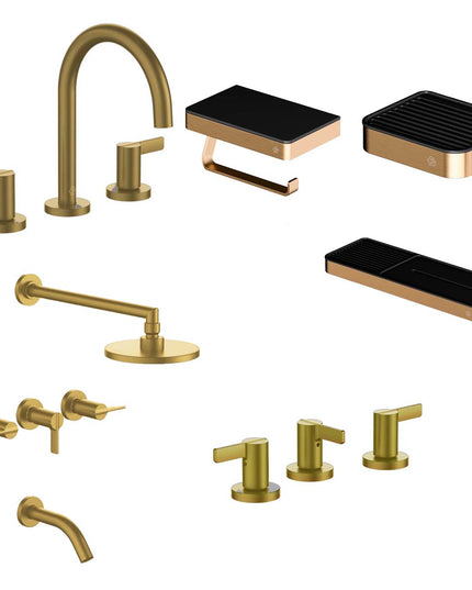 FV COMBO GRIFERIA MAUNA BRUSHED BRASS + ACCESORIOS INOX ONE