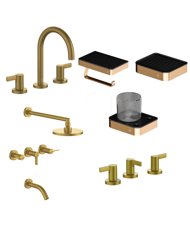 FV COMBO GRIFERIA MAUNA BRUSHED BRASS + ACCESORIOS INOX ONE