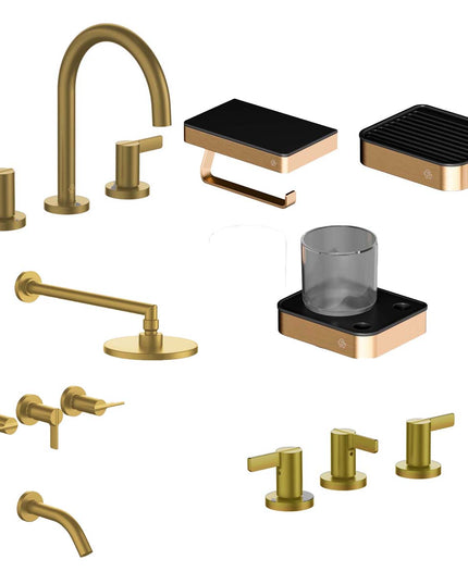 FV COMBO GRIFERIA MAUNA BRUSHED BRASS + ACCESORIOS INOX ONE