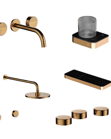 FV COMBO GRIFERIA GRIP BRUSHED BRASS + ACCESORIOS INOX