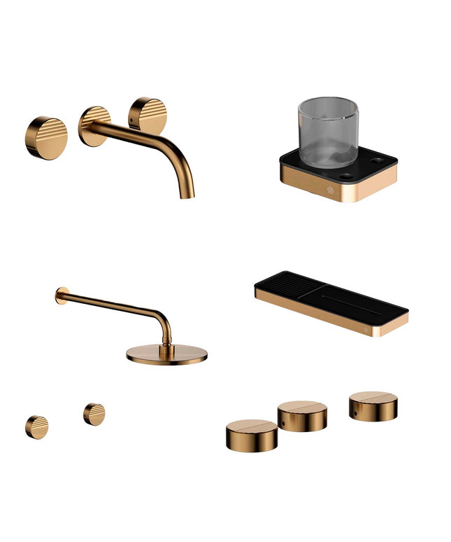 FV COMBO GRIFERIA GRIP BRUSHED BRASS + ACCESORIOS INOX