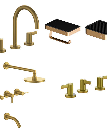 FV COMBO GRIFERIA MAUNA BRUSHED BRASS + ACCESORIOS INOX ONE