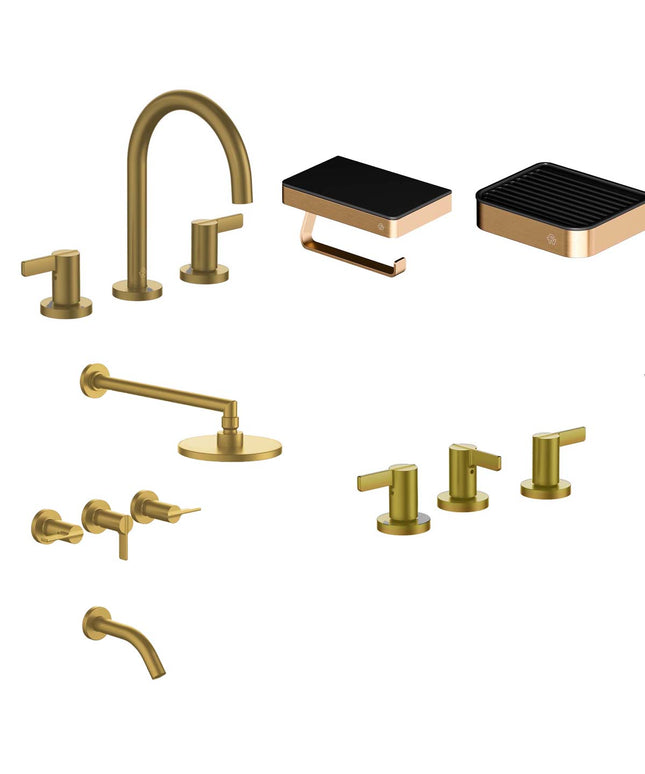 FV COMBO GRIFERIA MAUNA BRUSHED BRASS + ACCESORIOS INOX ONE