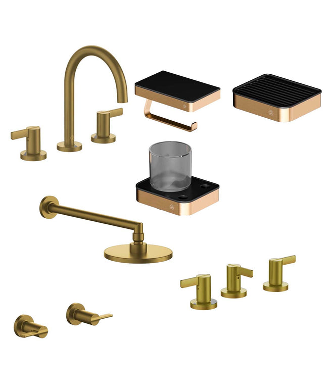 FV COMBO GRIFERIA MAUNA BRUSHED BRASS + ACCESORIOS INOX ONE