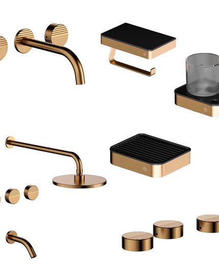 FV COMBO GRIFERIA GRIP BRUSHED BRASS + ACCESORIOS INOX