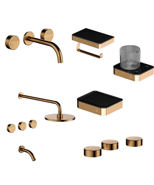 FV COMBO GRIFERIA GRIP BRUSHED BRASS + ACCESORIOS INOX