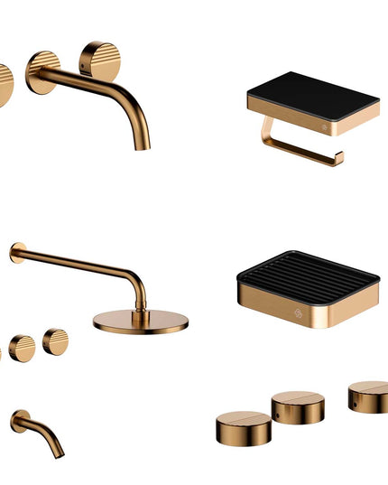 FV COMBO GRIFERIA GRIP BRUSHED BRASS + ACCESORIOS INOX