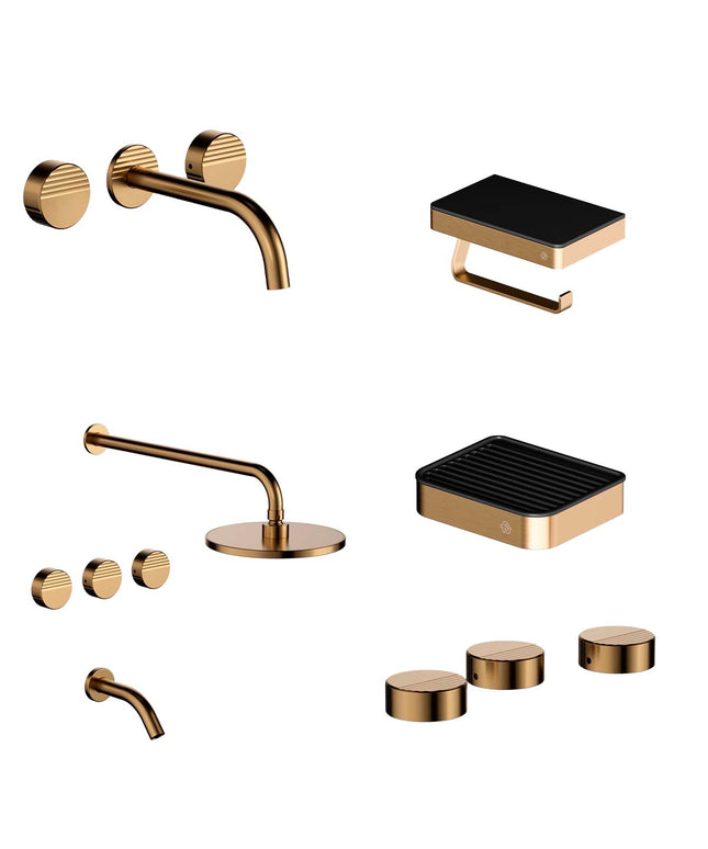 FV COMBO GRIFERIA GRIP BRUSHED BRASS + ACCESORIOS INOX