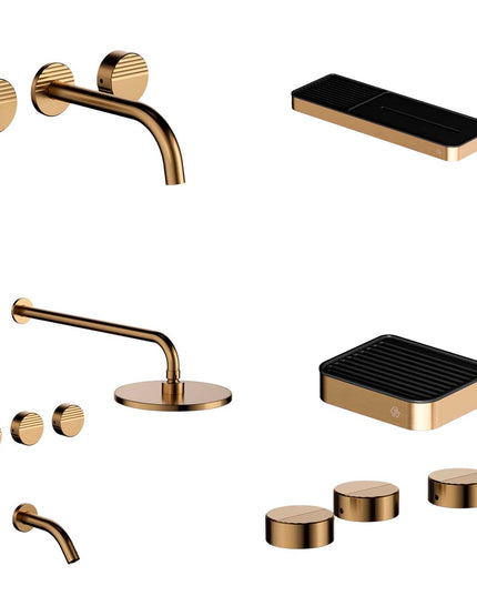 FV COMBO GRIFERIA GRIP BRUSHED BRASS + ACCESORIOS INOX