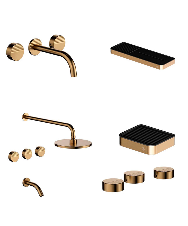 FV COMBO GRIFERIA GRIP BRUSHED BRASS + ACCESORIOS INOX
