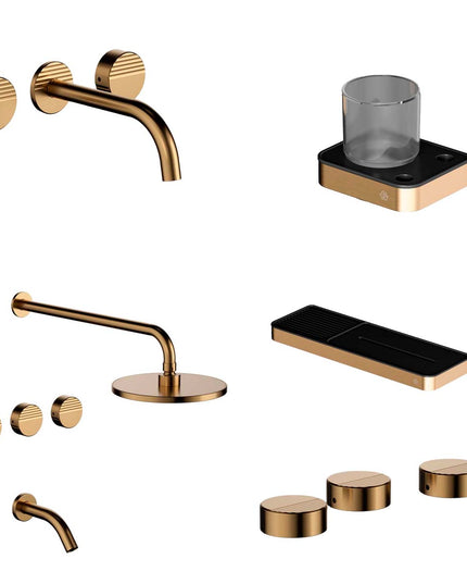 FV COMBO GRIFERIA GRIP BRUSHED BRASS + ACCESORIOS INOX