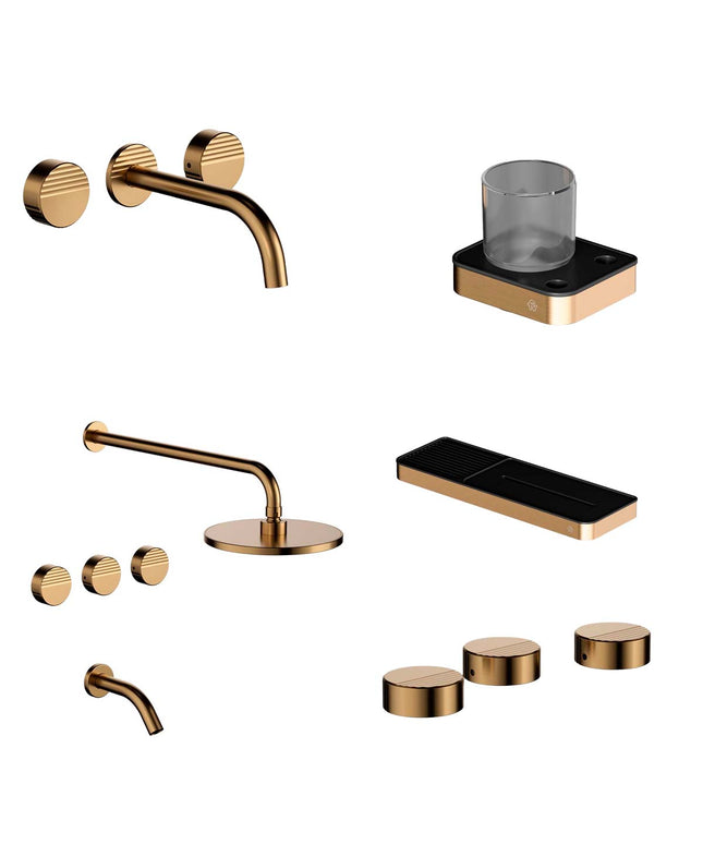 FV COMBO GRIFERIA GRIP BRUSHED BRASS + ACCESORIOS INOX