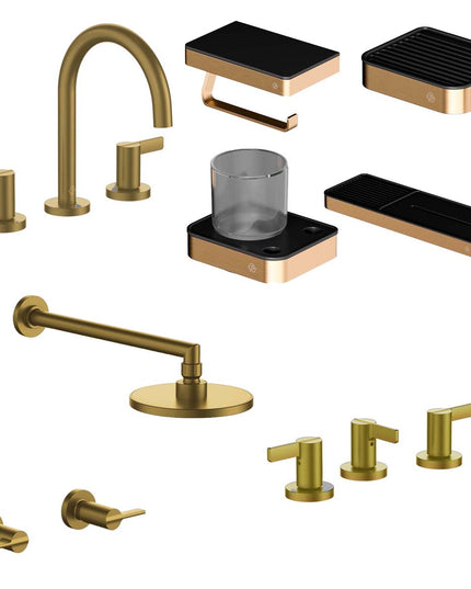 FV COMBO GRIFERIA MAUNA BRUSHED BRASS + ACCESORIOS INOX ONE