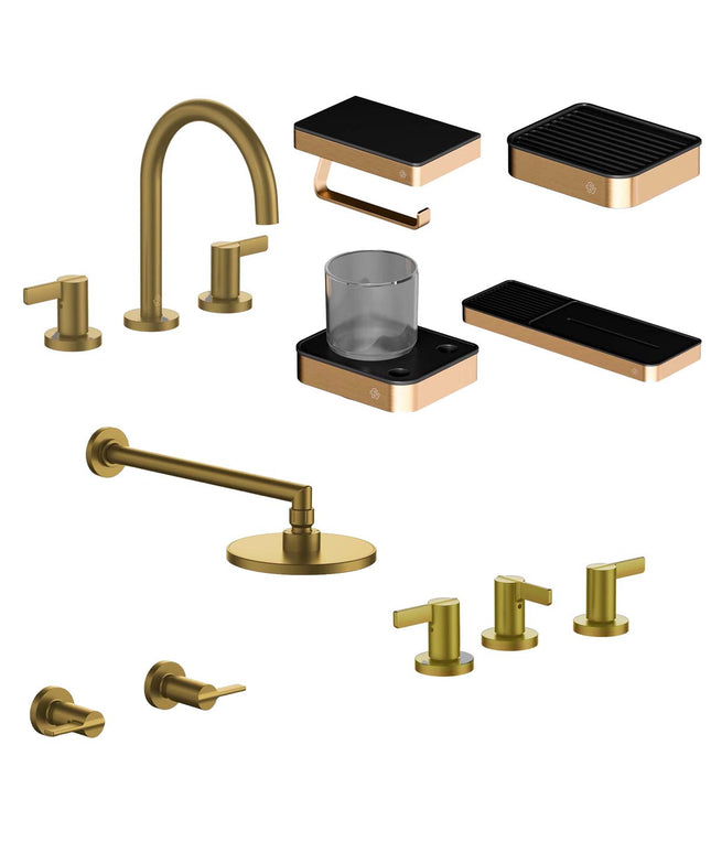 FV COMBO GRIFERIA MAUNA BRUSHED BRASS + ACCESORIOS INOX ONE