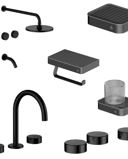 FV COMBO GRIFERIA GRIP NEGRO + ACCESORIOS INOX