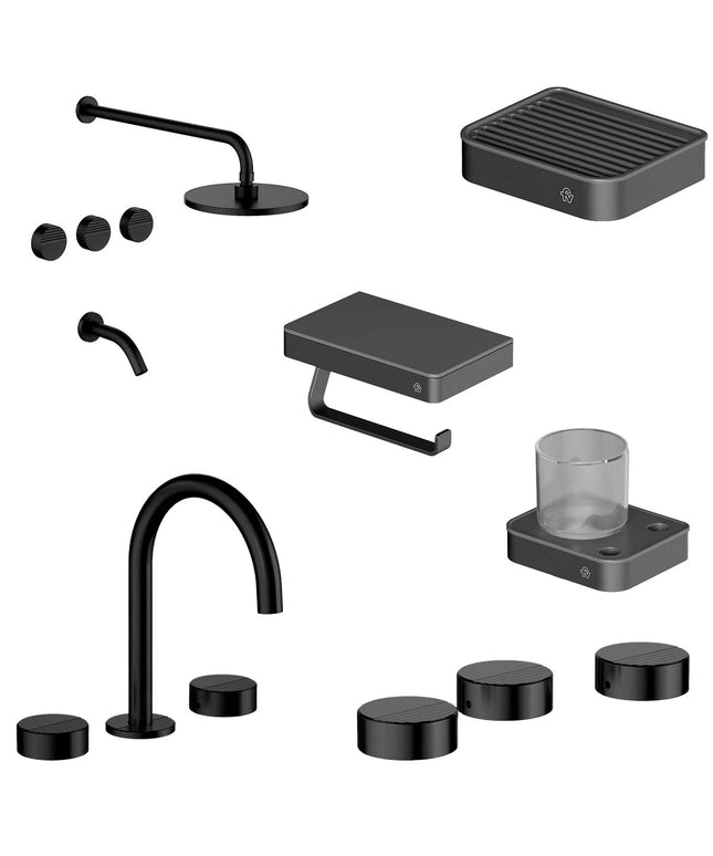 FV COMBO GRIFERIA GRIP NEGRO + ACCESORIOS INOX