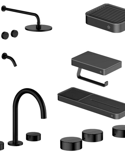FV COMBO GRIFERIA GRIP NEGRO + ACCESORIOS INOX