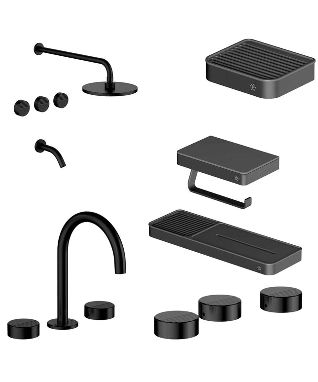FV COMBO GRIFERIA GRIP NEGRO + ACCESORIOS INOX