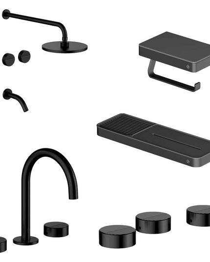 FV COMBO GRIFERIA GRIP NEGRO + ACCESORIOS INOX