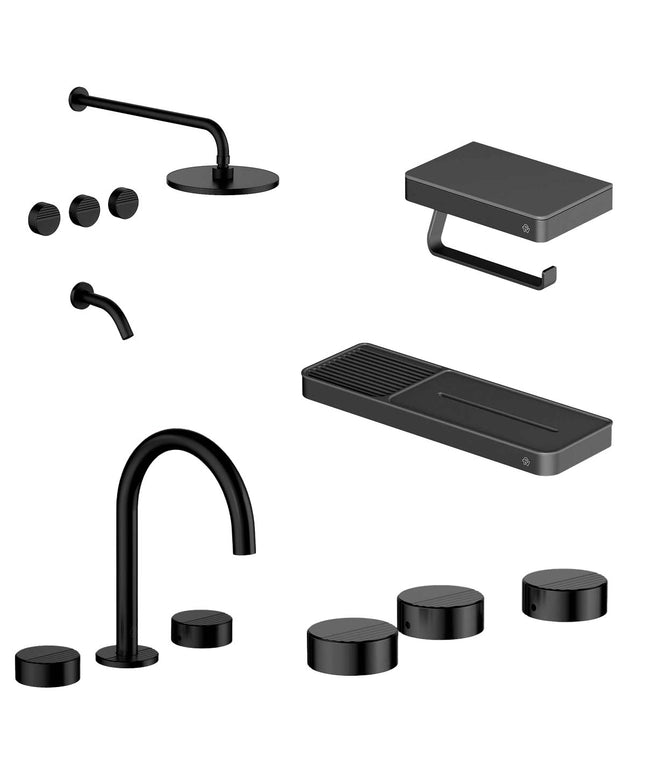 FV COMBO GRIFERIA GRIP NEGRO + ACCESORIOS INOX