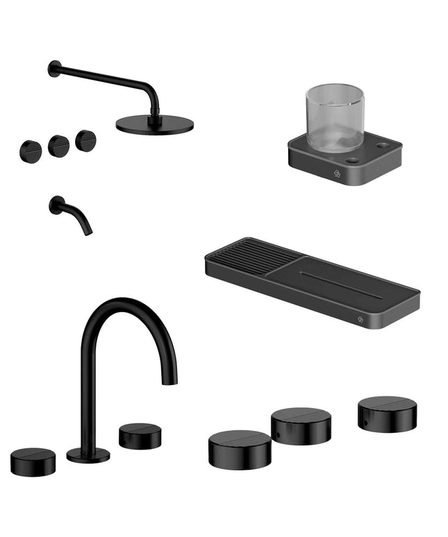 FV COMBO GRIFERIA GRIP NEGRO + ACCESORIOS INOX