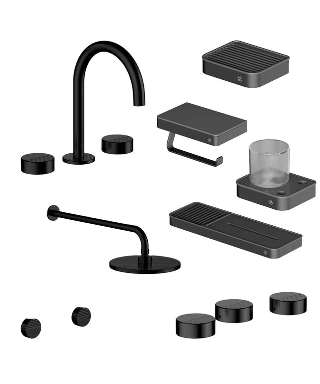 FV COMBO GRIFERIA GRIP NEGRO + ACCESORIOS INOX
