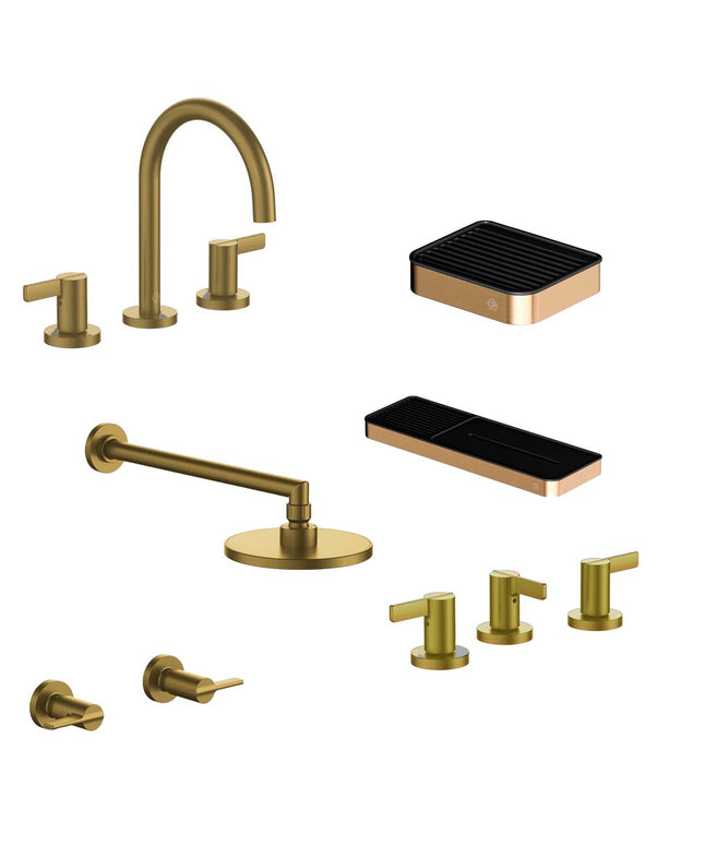 FV COMBO GRIFERIA MAUNA BRUSHED BRASS + ACCESORIOS INOX ONE