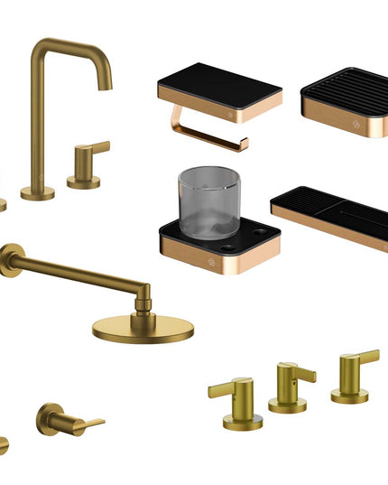FV COMBO GRIFERIA MAUNA BRUSHED BRASS + ACCESORIOS INOX ONE