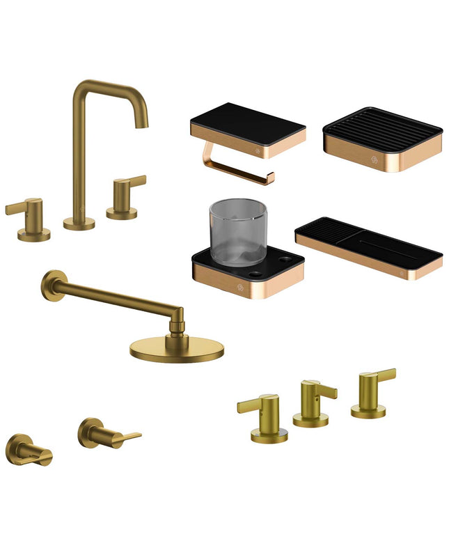 FV COMBO GRIFERIA MAUNA BRUSHED BRASS + ACCESORIOS INOX ONE