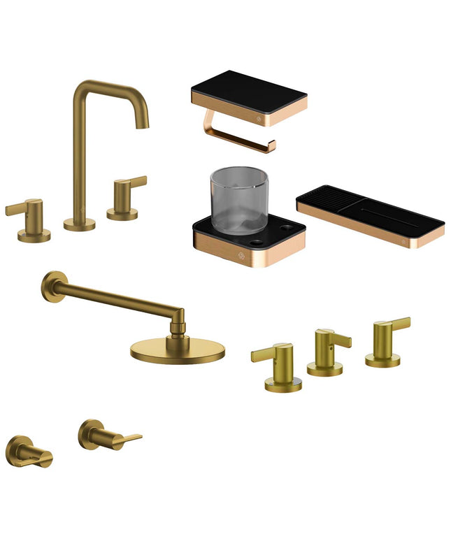 FV COMBO GRIFERIA MAUNA BRUSHED BRASS + ACCESORIOS INOX ONE