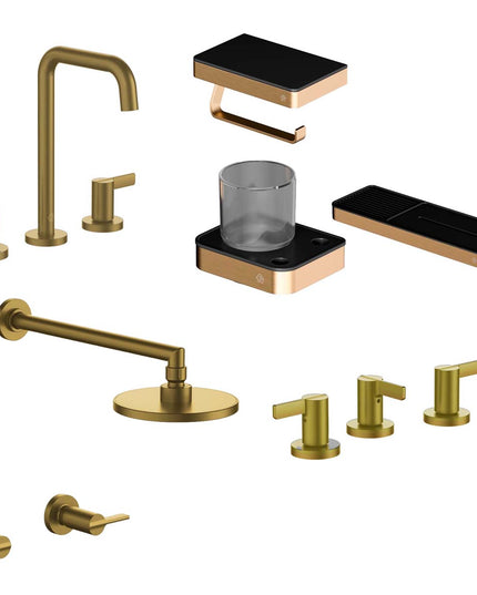 FV COMBO GRIFERIA MAUNA BRUSHED BRASS + ACCESORIOS INOX ONE