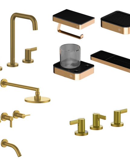 FV COMBO GRIFERIA MAUNA BRUSHED BRASS + ACCESORIOS INOX ONE