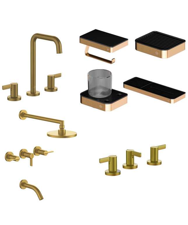 FV COMBO GRIFERIA MAUNA BRUSHED BRASS + ACCESORIOS INOX ONE
