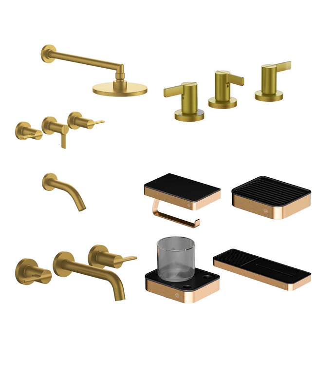 FV COMBO GRIFERIA MAUNA BRUSHED BRASS + ACCESORIOS INOX ONE