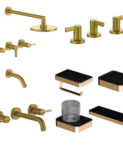 FV COMBO GRIFERIA MAUNA BRUSHED BRASS + ACCESORIOS INOX ONE