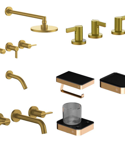 FV COMBO GRIFERIA MAUNA BRUSHED BRASS + ACCESORIOS INOX ONE