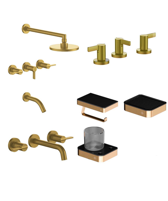 FV COMBO GRIFERIA MAUNA BRUSHED BRASS + ACCESORIOS INOX ONE