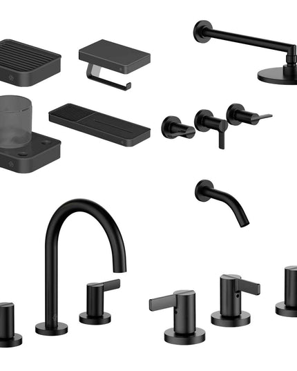 FV COMBO GRIFERIA MAUNA NEGRO + ACCESORIOS INOX ONE