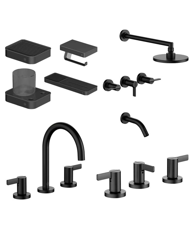 FV COMBO GRIFERIA MAUNA NEGRO + ACCESORIOS INOX ONE
