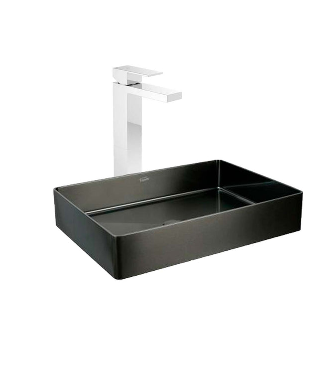 COMBO BACHA APOYAR FERRUM MOLA ACERO INOXIDABLE NEGRO L5136-NT + LAVATORIO ALTO FV 0181.02/85N-CR