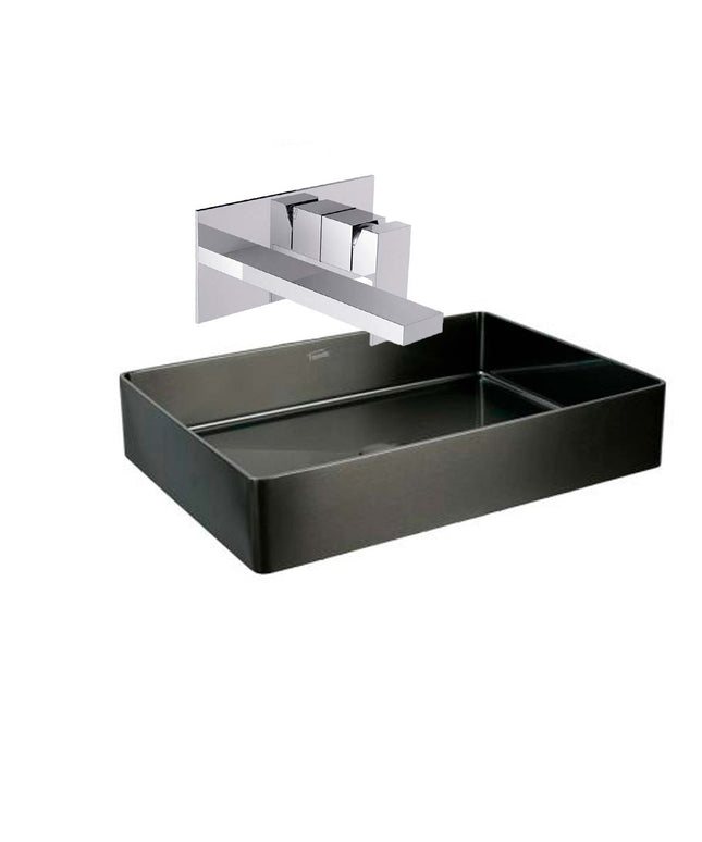 COMBO BACHA APOYAR FERRUM MOLA ACERO INOXIDABLE NEGRO L5136-NT + LAVATORIO PARED FV 0206/85N-CR