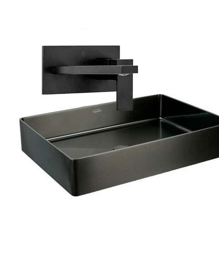 COMBO BACHA APOYAR FERRUM MOLA ACERO INOXIDABLE NEGRO L5136-NT + LAVATORIO PARED FV 0206/85N-NG