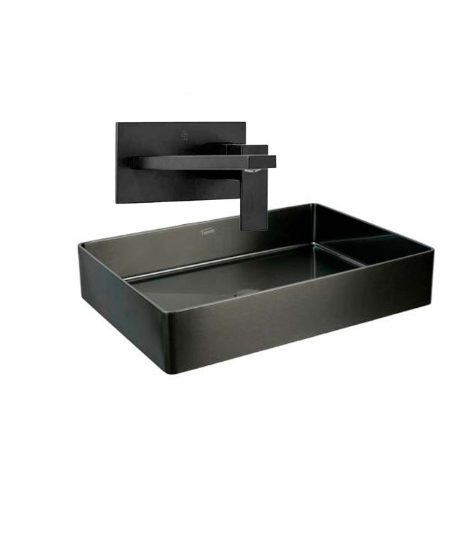 COMBO BACHA APOYAR FERRUM MOLA ACERO INOXIDABLE NEGRO L5136-NT + LAVATORIO PARED FV 0206/85N-NG