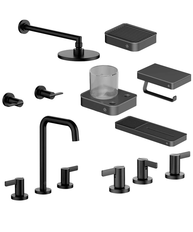 FV COMBO GRIFERIA MAUNA NEGRO + ACCESORIOS INOX