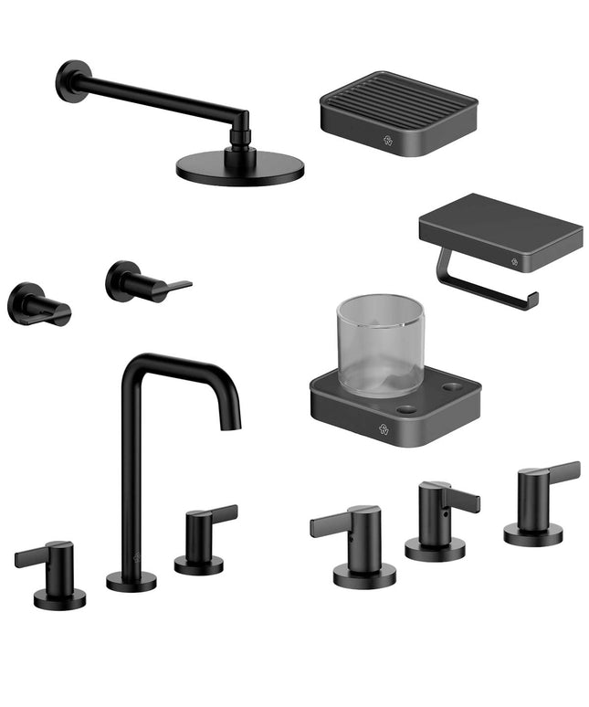 FV COMBO GRIFERIA MAUNA NEGRO + ACCESORIOS INOX