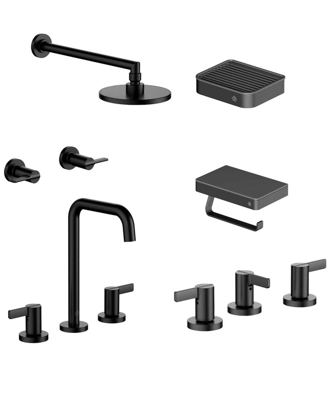 FV COMBO GRIFERIA MAUNA NEGRO + ACCESORIOS INOX
