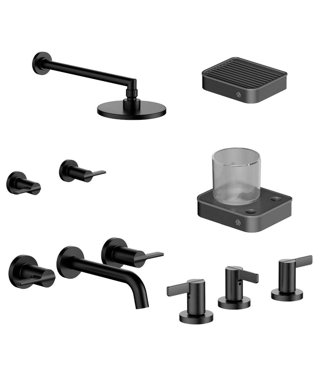 FV COMBO GRIFERIA MAUNA NEGRO + ACCESORIOS INOX